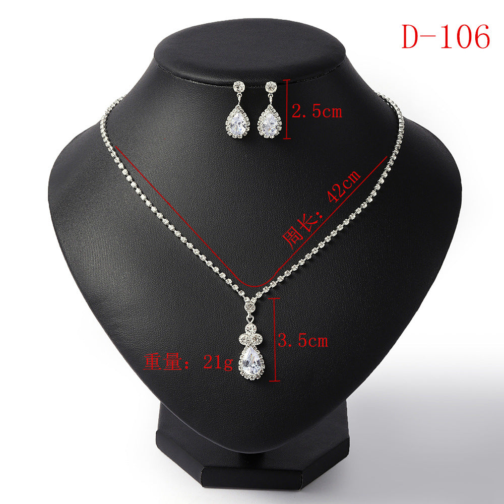 Fashionable Water-Drop Pendant Necklace and Earrings Set for Women with Rhinestone Inlay in Alloy, Wavy Chain Style