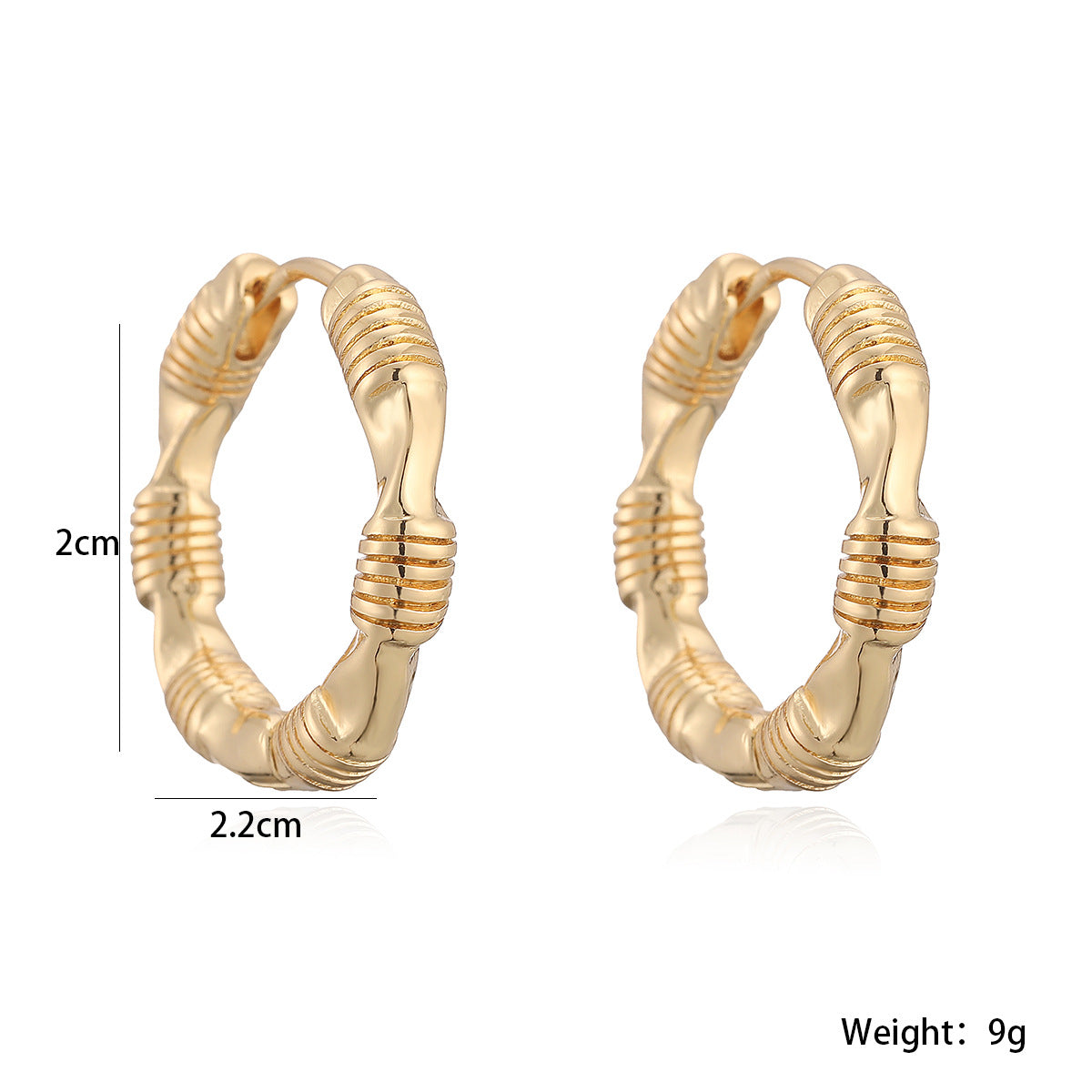 Vintage 18K Gold Plated Brass Geometric Hoop Earrings for Women