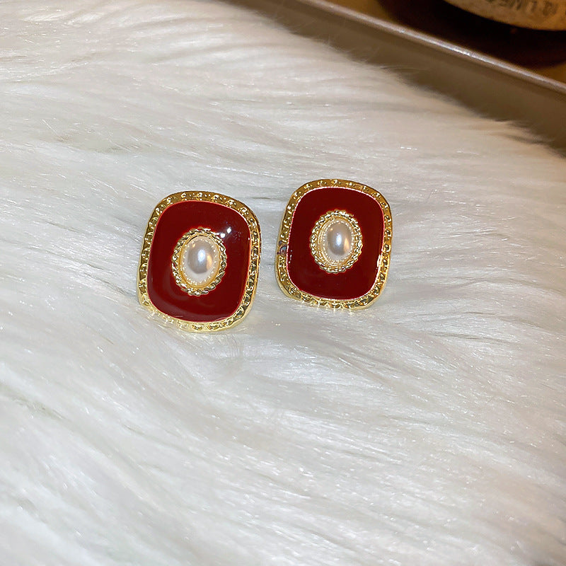 Vintage Geometric Earrings with Enamel Finish in Copper Base and Steel Posts for Women
