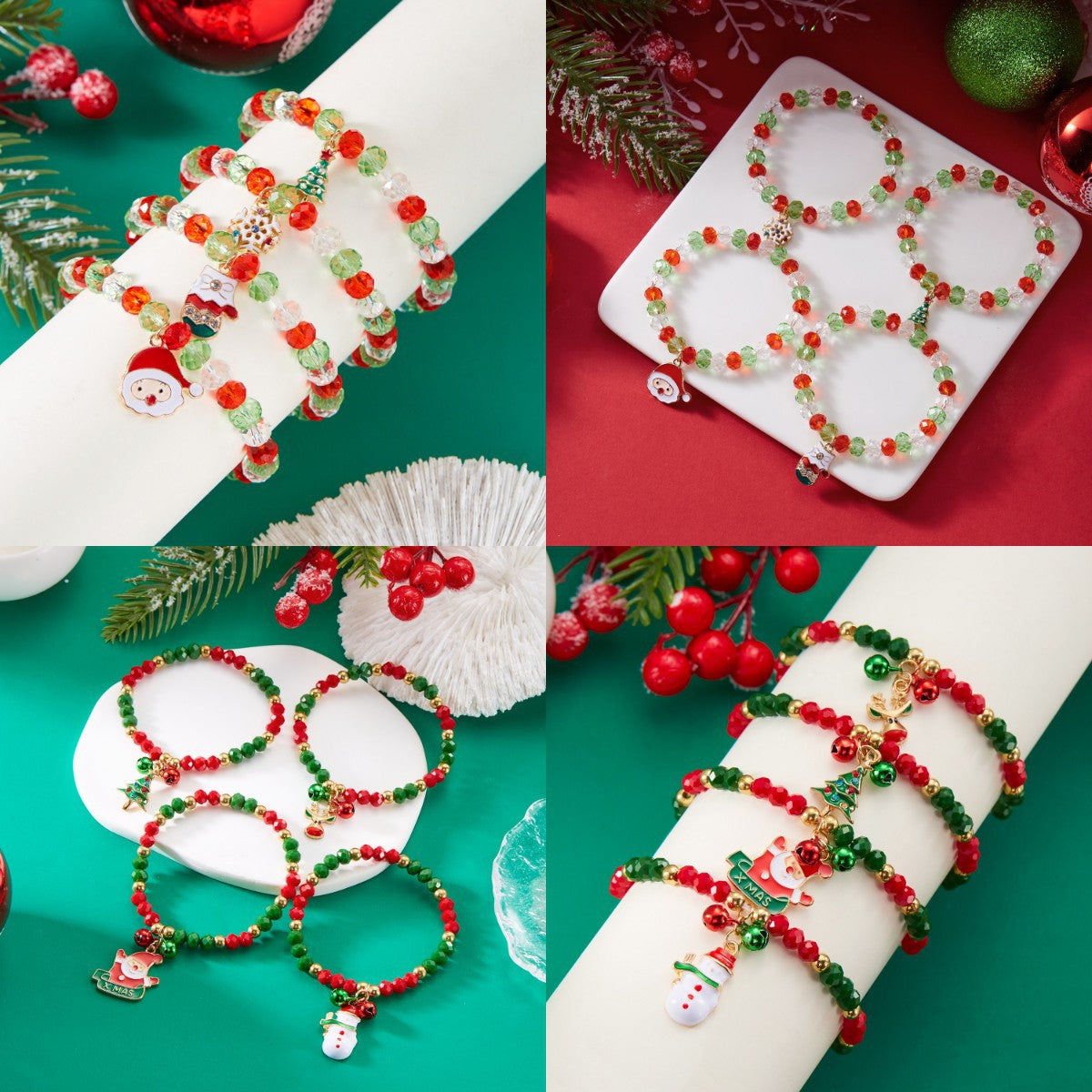 Handmade Christmas Bracelet with Alloy Beads and Crystal Accents Featuring Cartoon Character Design for Women