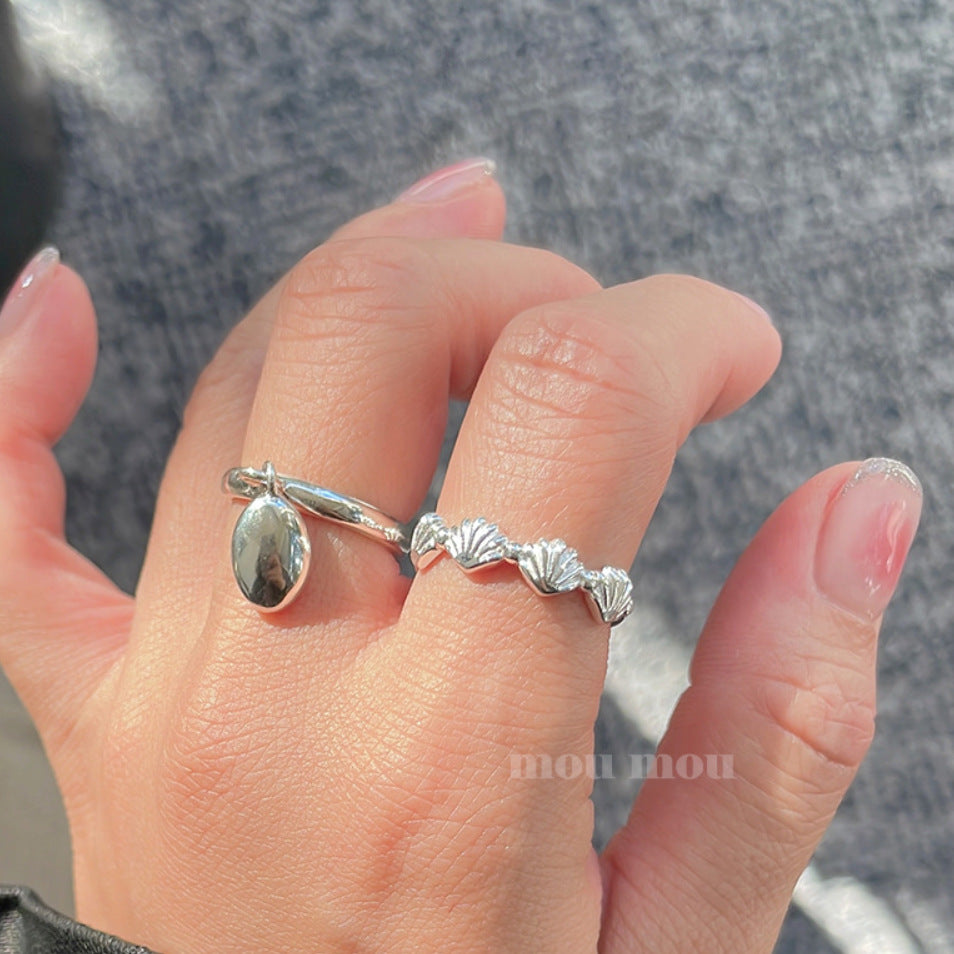 Minimalist Seashell-Shaped 925 Sterling Silver Ring for Women with Geometric Detail