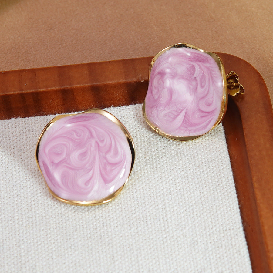 Sweet Irregular Round Drip Oil Stainless Steel Earrings