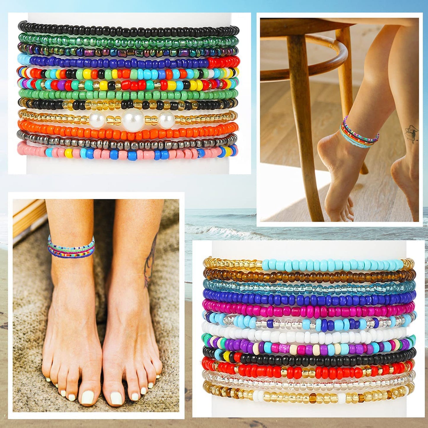 Bohemian Handmade Seed Bead Anklet for Women Beach Jewelry