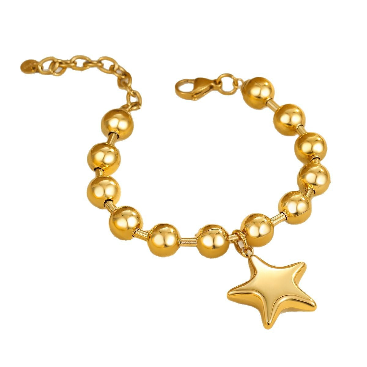 Pulsera con cuentas de acero inoxidable chapado en oro de 18 quilates con diseño de corazón minimalista de moda para mujer