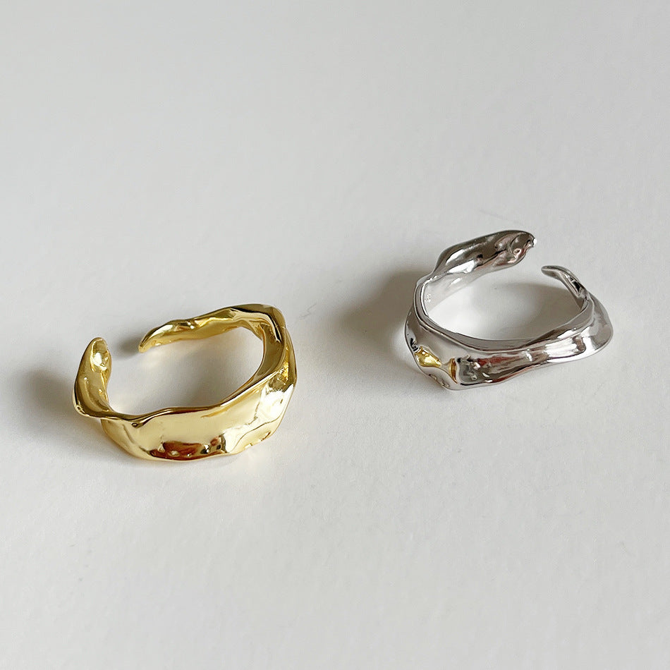 Anello Aperto Minimalista da Donna in Argento Sterling 925 Testurizzato Geometrico