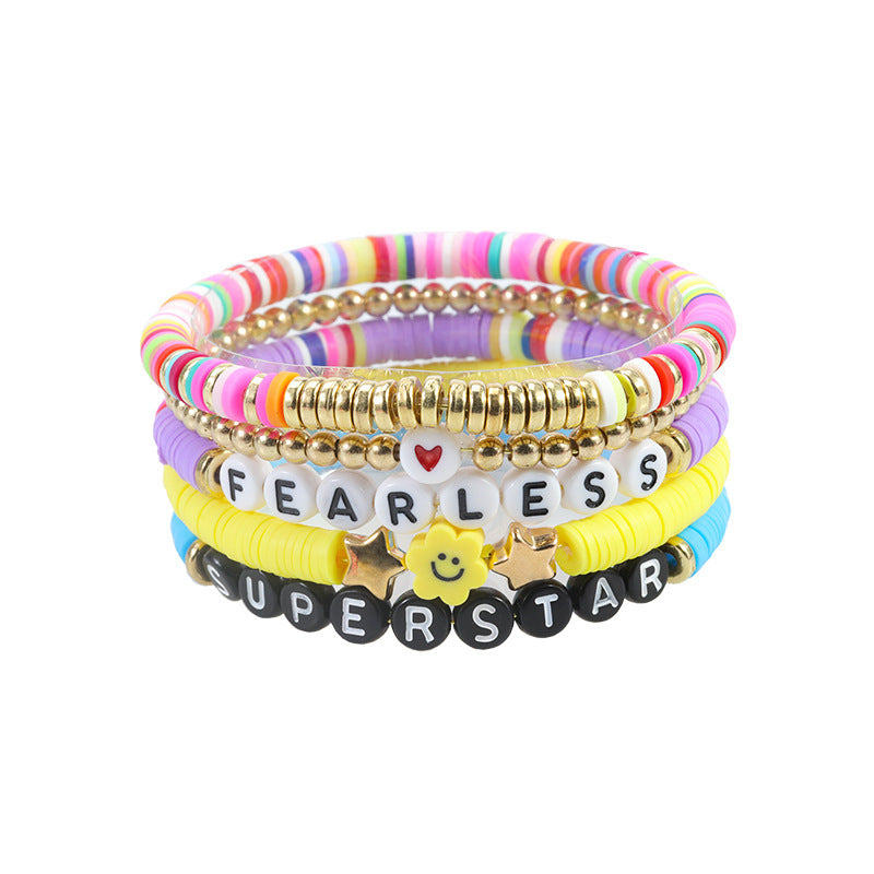Colorful Letter Number Beaded Stretch Bracelet Set Resin Unisex