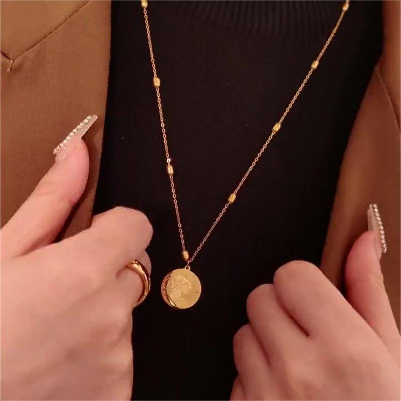Vintage Creative Cartoon Character Pendant Necklace for Women in Titanium Steel with Plated Finish Minimalist Sweater Chain Luxury Jewelry