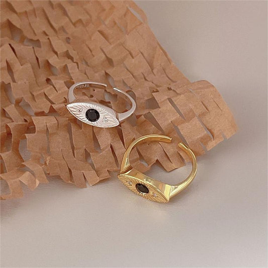Anillo de Plata de Ley 925 Minimalista para Mujer con Sol Incrustado y Diamantes Negros