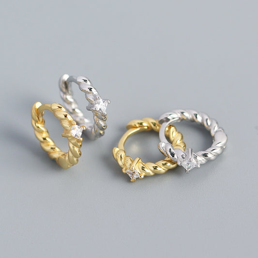 Orecchini a perno geometrici minimalisti in argento sterling S925 con intarsio in zirconi cubici