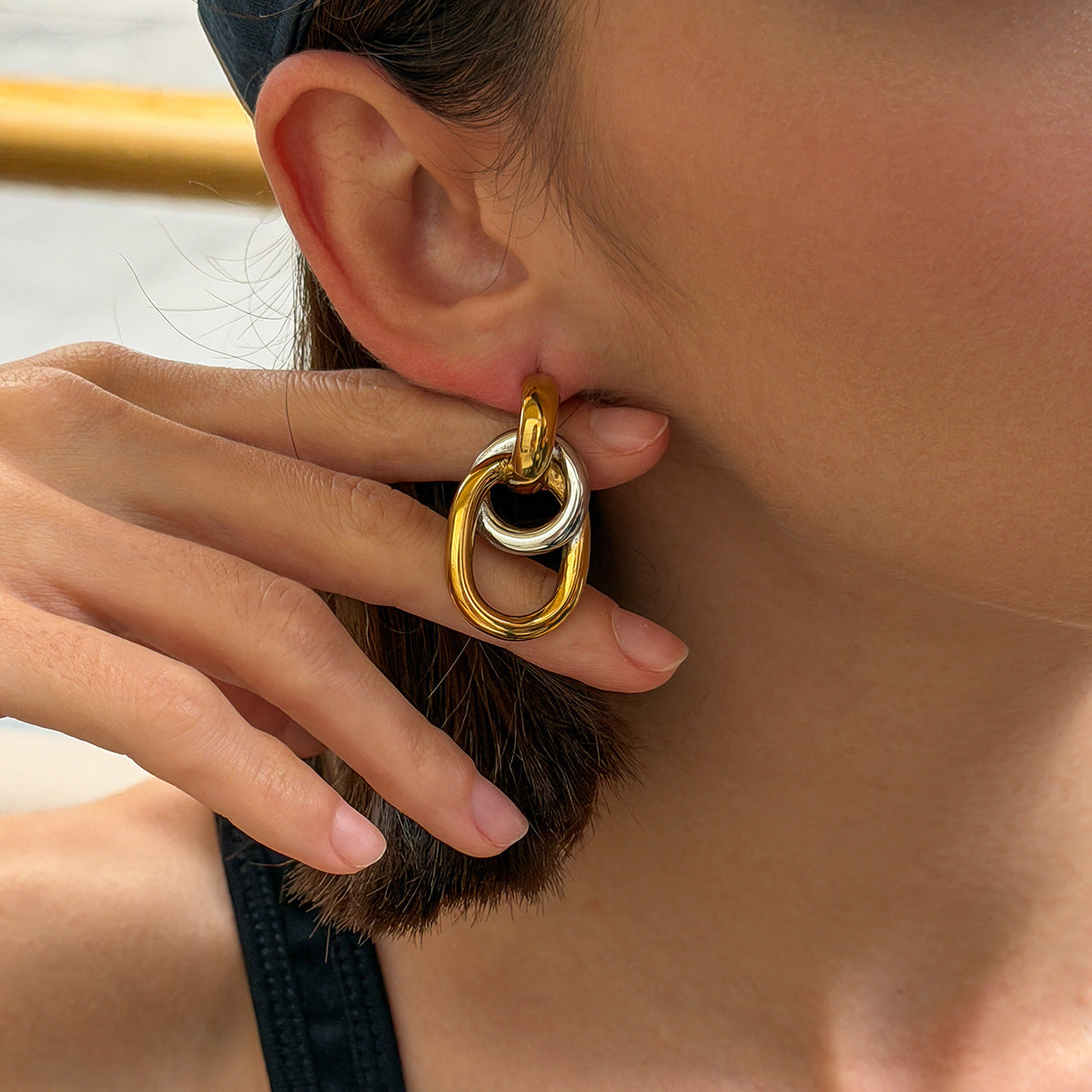 Minimalist Geometric Stainless Steel PVD Plated Double Circle Earrings for Women