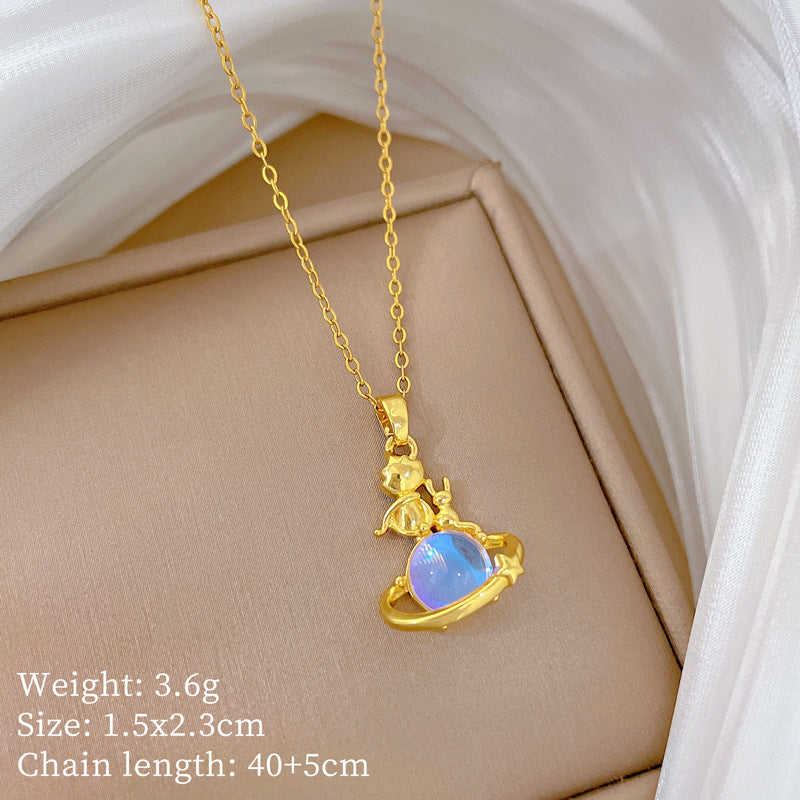 Sweet Minimalist Cross Micro-Inlaid Cubic Zirconia Brass Pendant Titanium Steel Necklace for Unisex