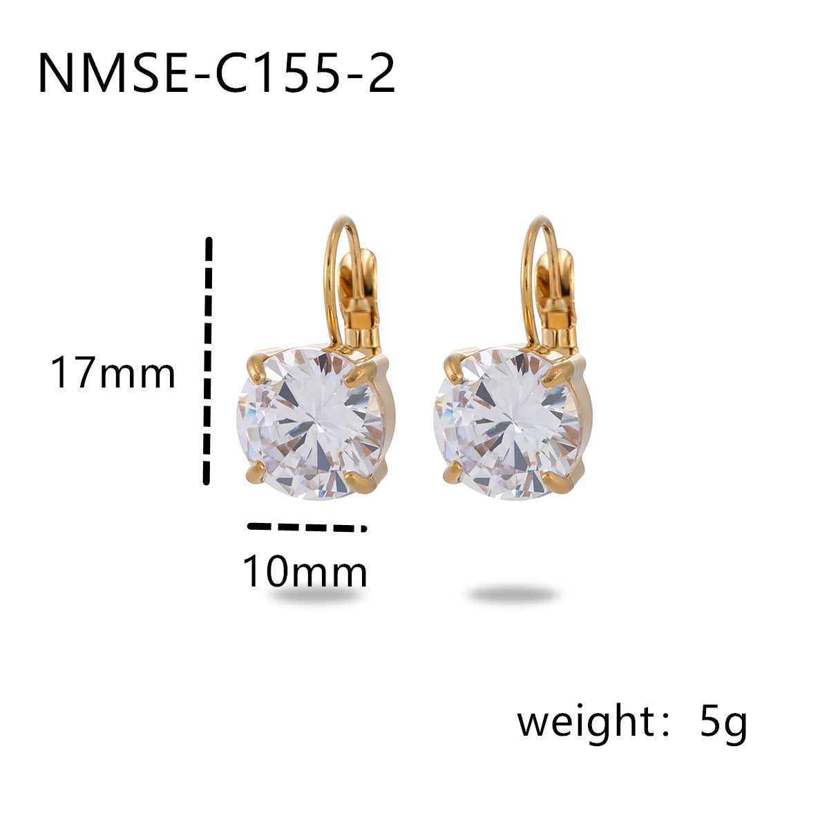 Fashion Minimalist 18K Gold Plated Stainless Steel Geometric Round Single Stone Stud Earrings for Women