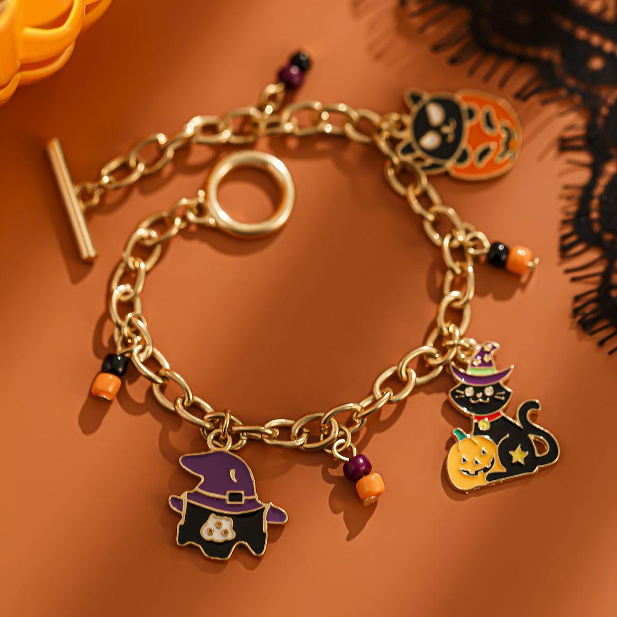 Pulsera de mujer con colgante de fantasma y calabaza estilo Hip Hop, de aleación con acabado chapado