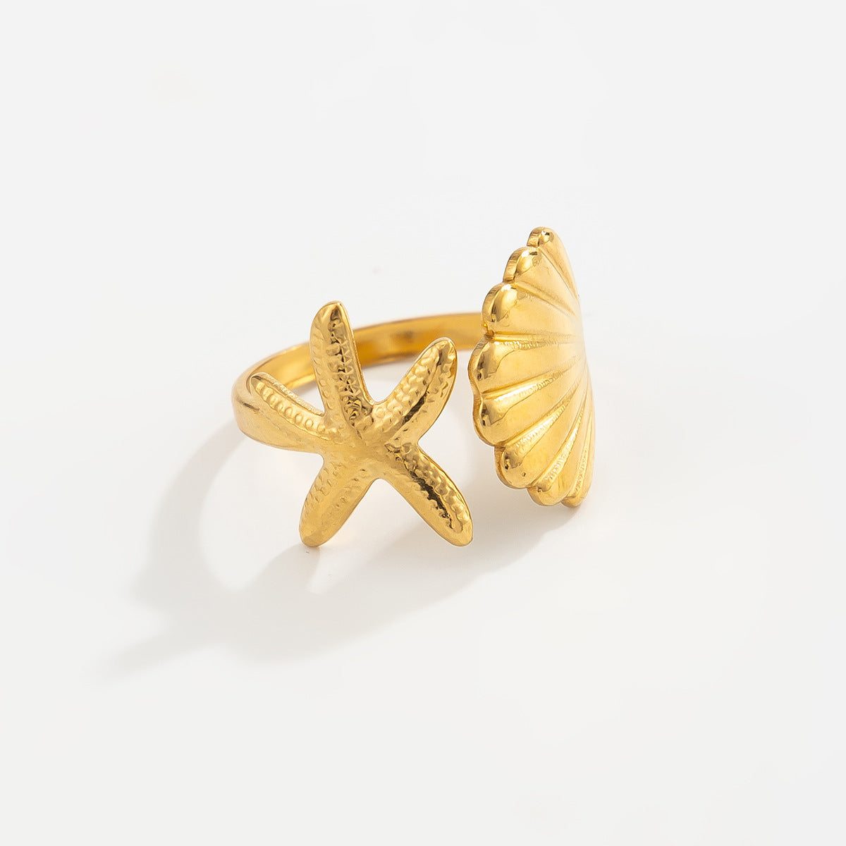 18K PVD Gold Plated Stainless Steel Floral Geometric Open Ring for Women