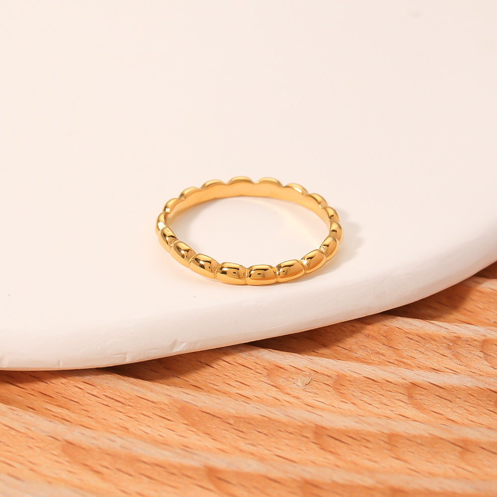 Minimalist Geometric Dot Pattern 18K Gold Plated Stainless Steel Ring for Women