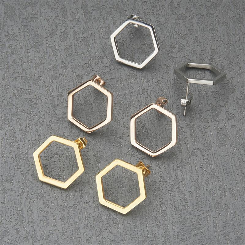 Minimalist Modern Hexagonal Stainless Steel Stud Earrings for Women with Plated Finish