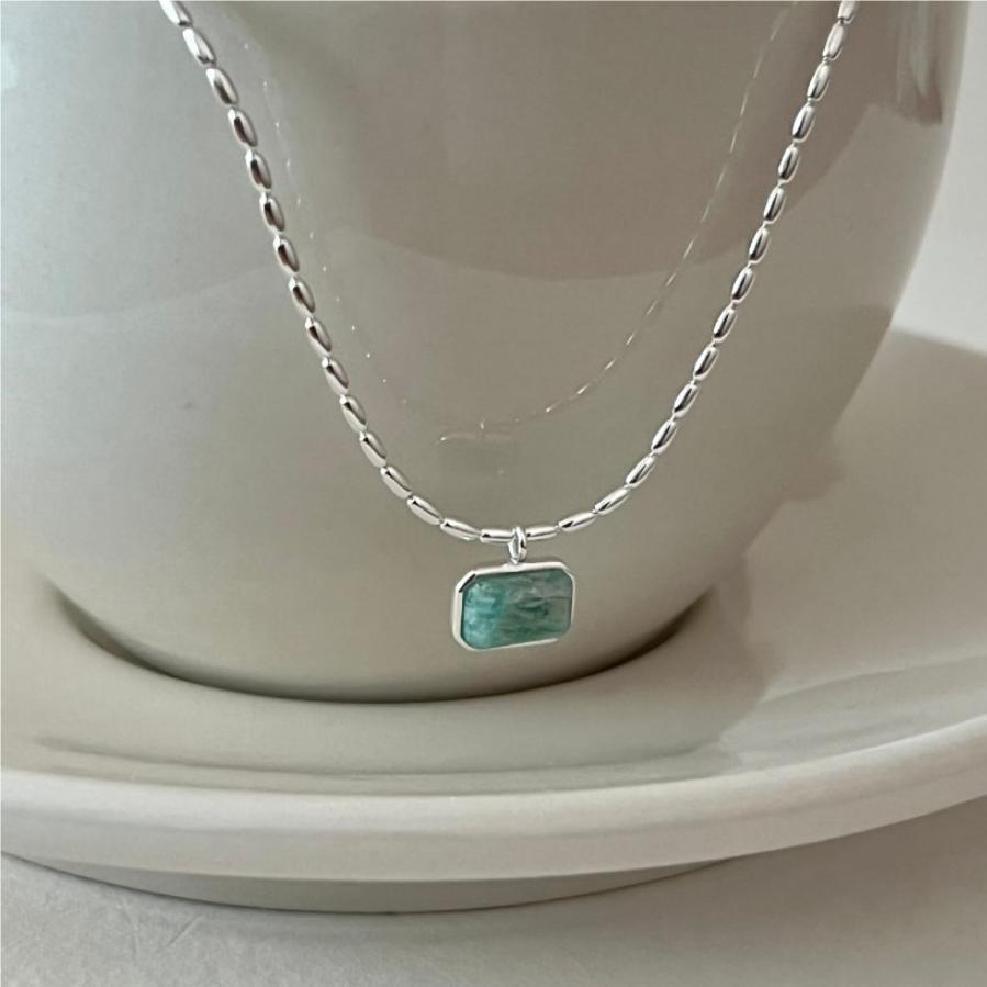 Minimalist Geometric Olive Bead Necklace in 925 Sterling Silver with Plated Finish and Snake Chain