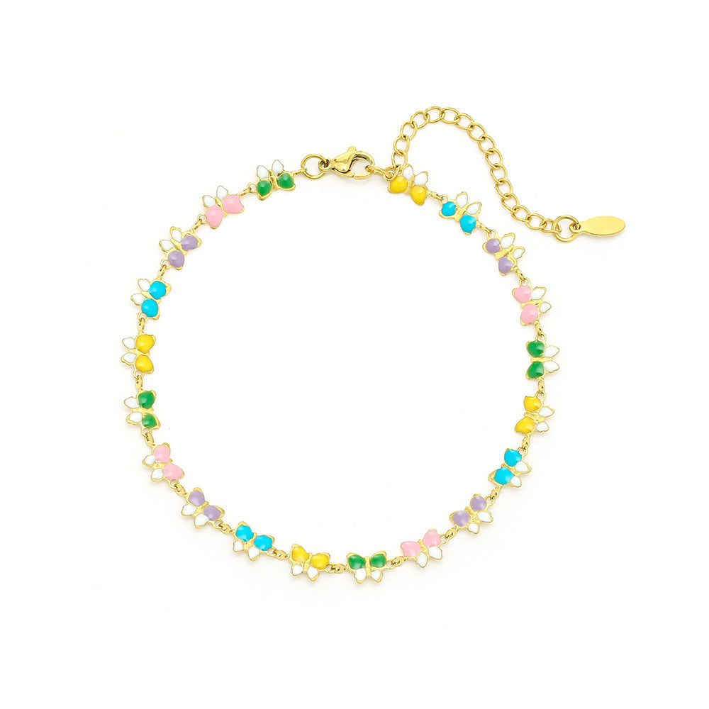 Elegante cavigliera da donna in acciaio al titanio a forma di farfalla con smalto, accessorio di moda dal design geometrico