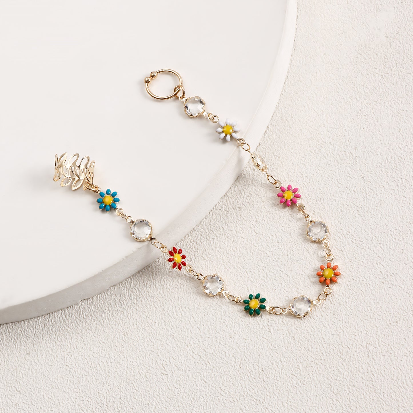 Minimalist Streetwear Ethnic Geometric Floral Drip Oil Plated Rhinestone Nose Ring for Unisex