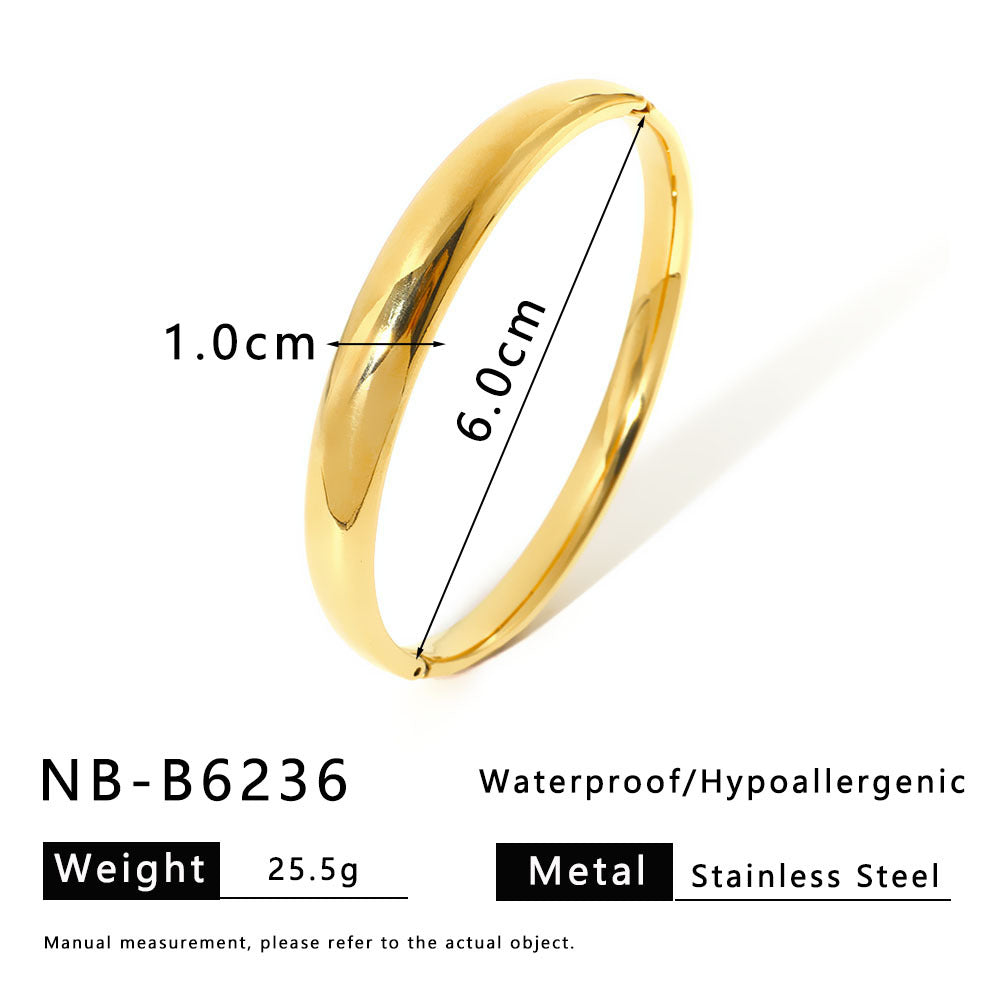 Minimalist INS Style Geometric Scale Pattern Rhinestone Inlaid White Abalone Titanium Steel Bracelet with 18K Gold Plating