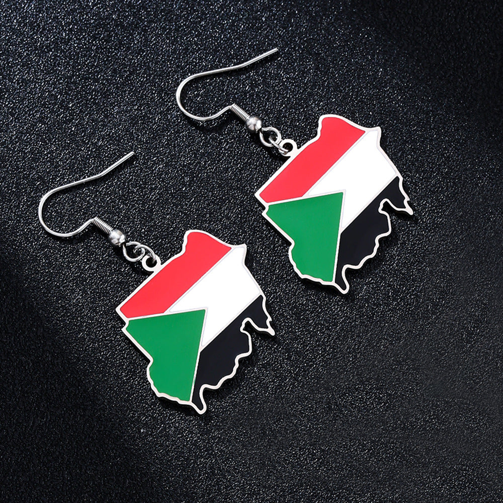 Orecchini Pendenti in Stile Etnico con Geometria, Smalto e Acciaio al Titanio, Finitura Placcata, design Sudan