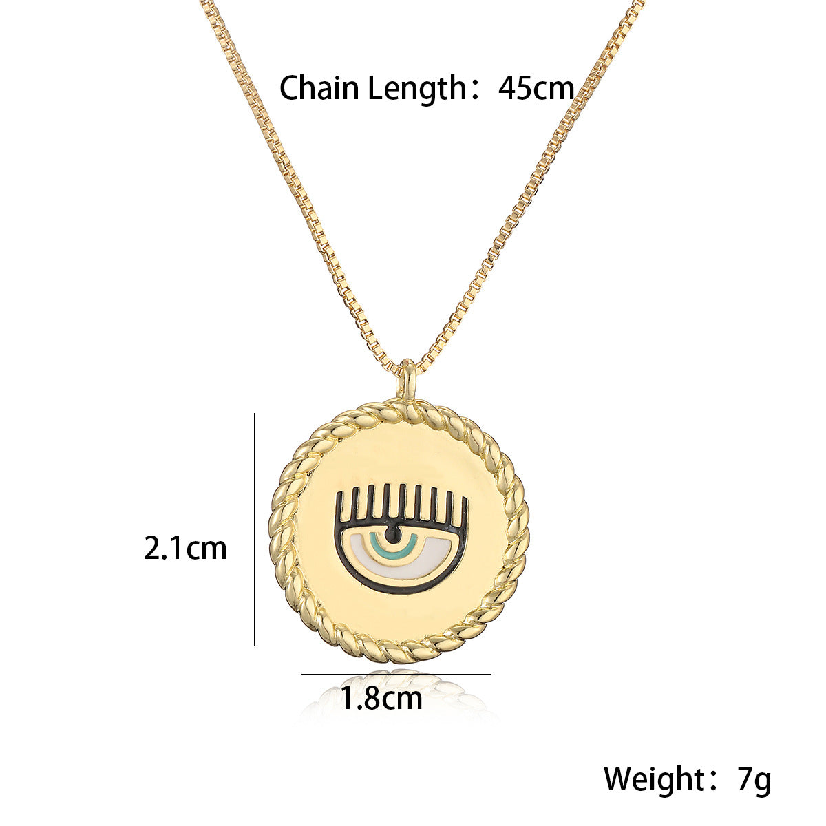 Vintage 18K Gold Plated Brass Drip Oil Geometric Evil Eye Pendant Necklace for Women