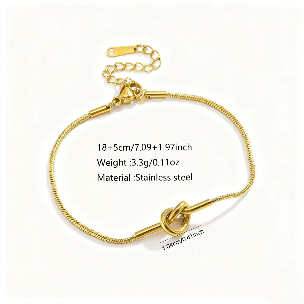 Geometric Knot Gold Plated Stainless Steel Snake Chain Bracelet for Women