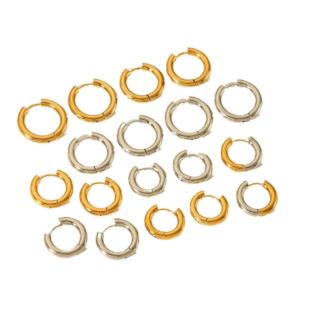INS-Inspired Geometric Hoop Earrings in Titanium Steel with 18K Gold Plating for Women