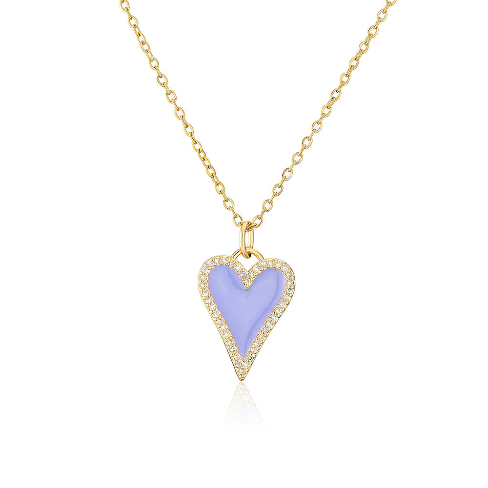 Minimalist Heart-Shaped Enamel Pendant Necklace for Women with Copper Base and Micro-Paved Zirconia