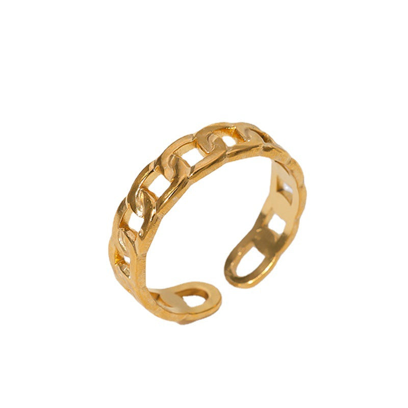 Geometric Plated Stainless Steel Chain Ring Unisex Adjustable