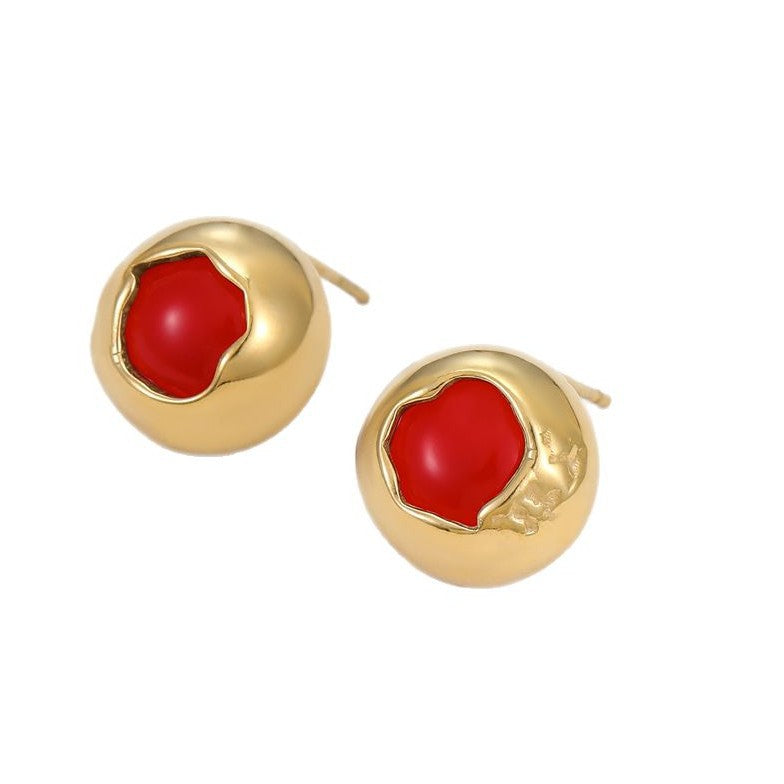 Orecchini rotondi minimalisti in acciaio inossidabile placcati oro 18K in stile vintage da donna
