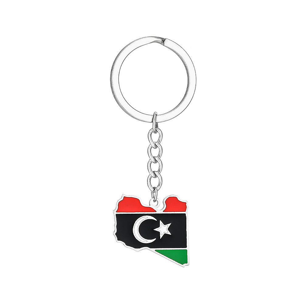 Llavero con bandera de mapa de Libia étnico vintage de acero de titanio, accesorio unisex