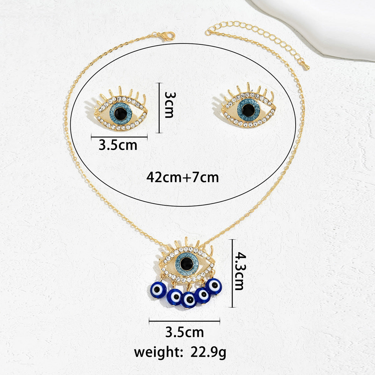 Pendientes y collar minimalistas de aleación con pedrería de ojo turco para mujer