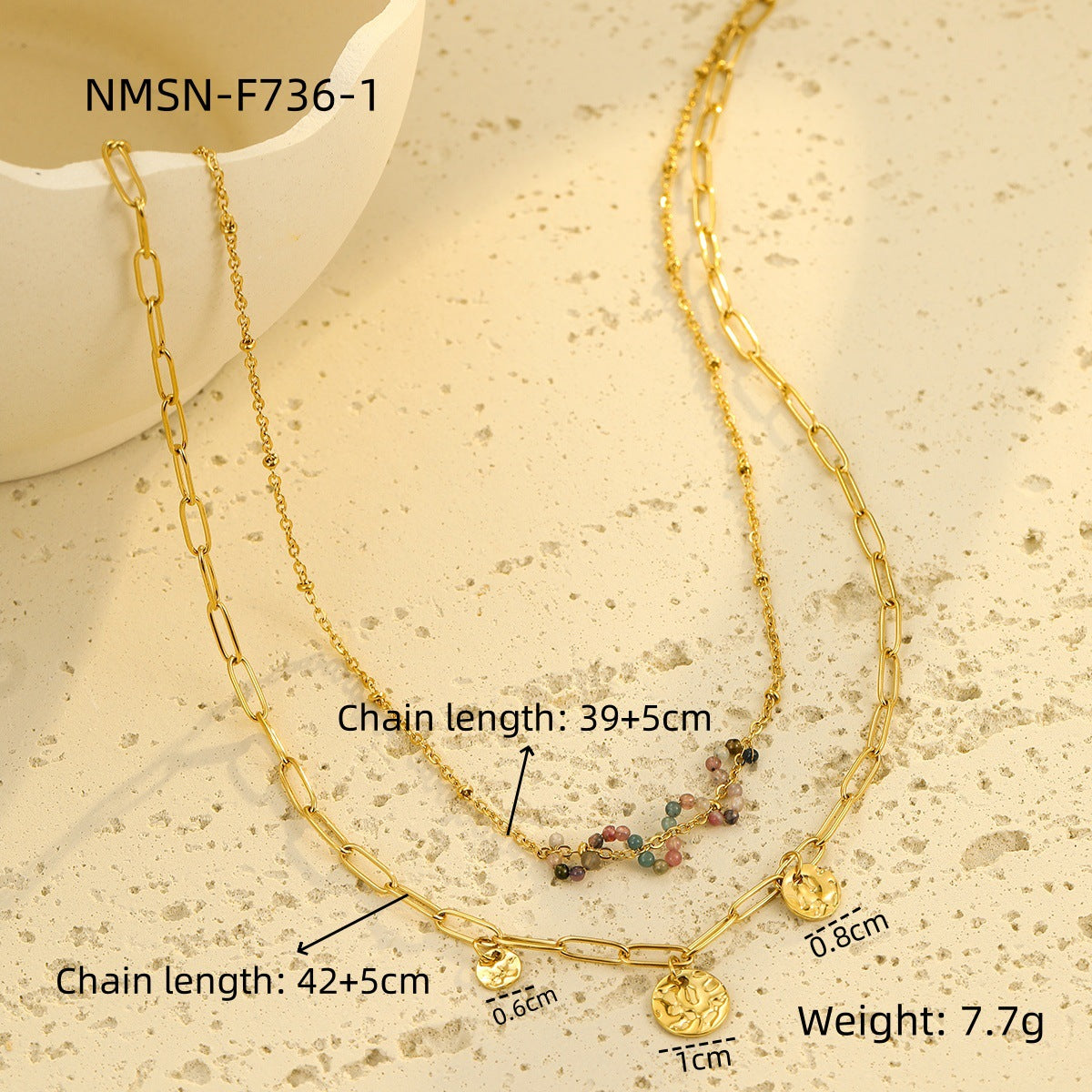 Elegante Set Collana in Acciaio Inossidabile con Pendente in Pietra Naturale e Bracciale Coordinato da Donna