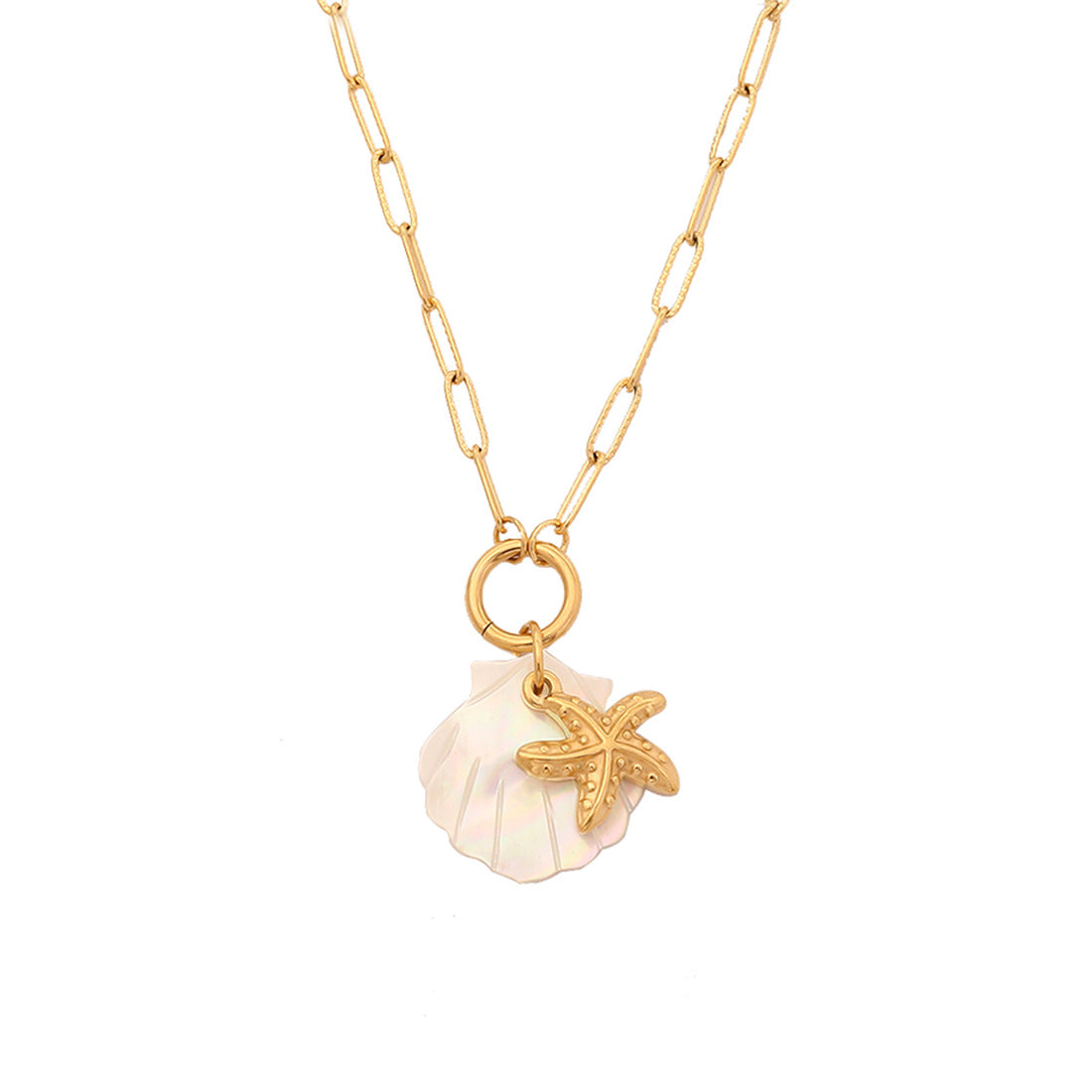 Collana con Pendente Personalizzata a Forma di Stella Marina e Delfino in Acciaio Inossidabile con Finitura Placcata per Donna