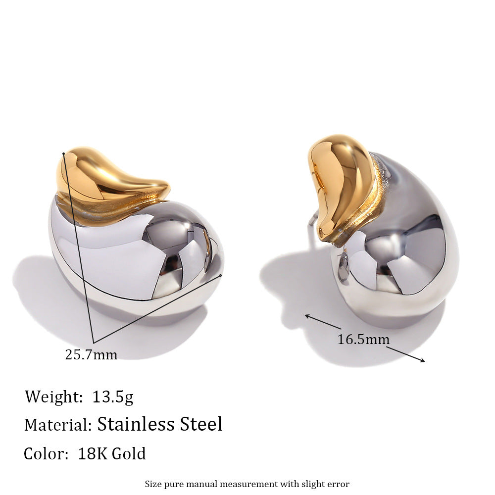 Orecchini pendenti da donna in acciaio inossidabile placcati oro 18 carati con design irregolare bicolore argento e oro, stile OL alla moda