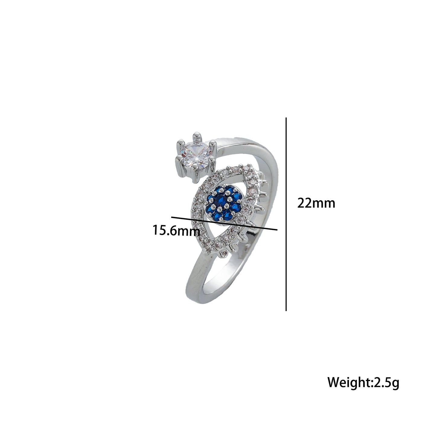 Minimalist Geometric Evil Eye Ring in Titanium Steel with Rhinestone Inlay and Electroplated Finish