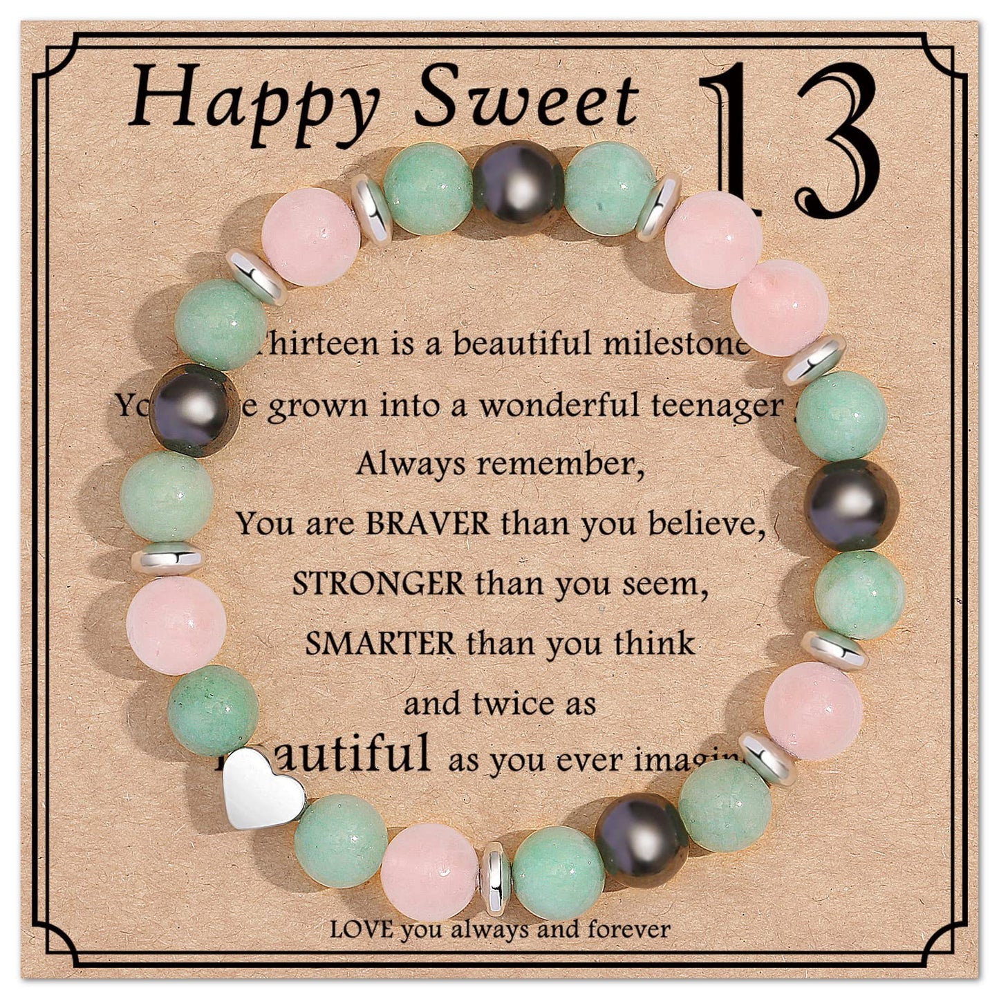 Geometric Heart Agate Beaded Bracelet for Women