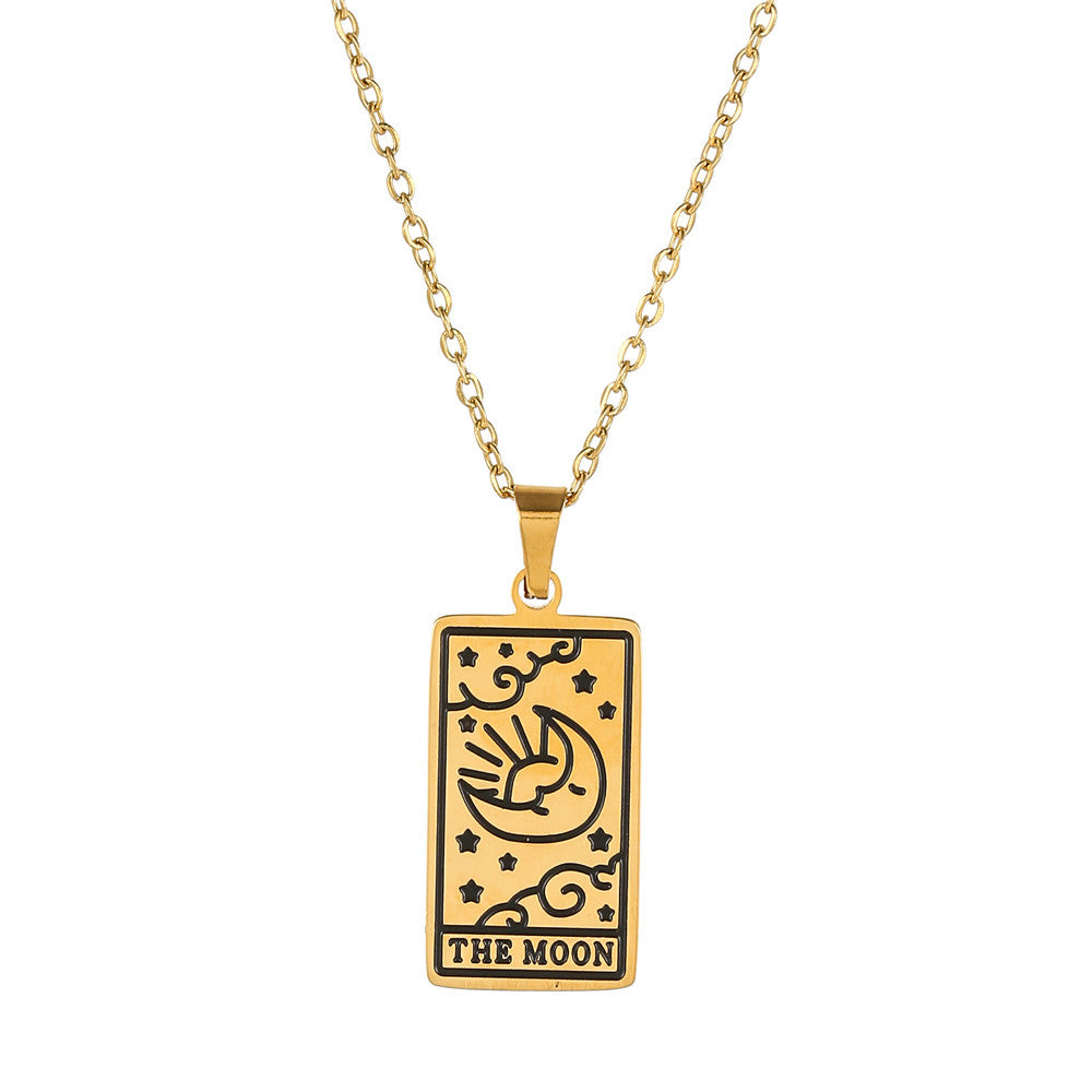 Minimalist Geometric Drip Oil Plated Titanium Steel Tarot Pendant Necklace with Cable Chain