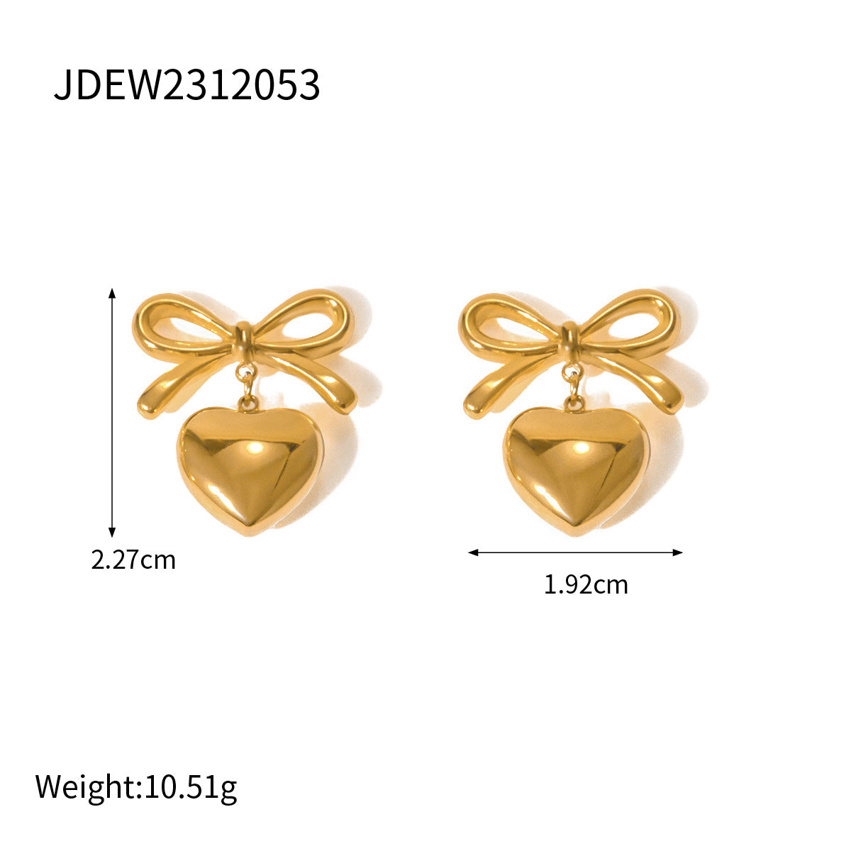 Sweet Two-Tone Heart Butterfly Knot Plated Stainless Steel Earrings for Women
