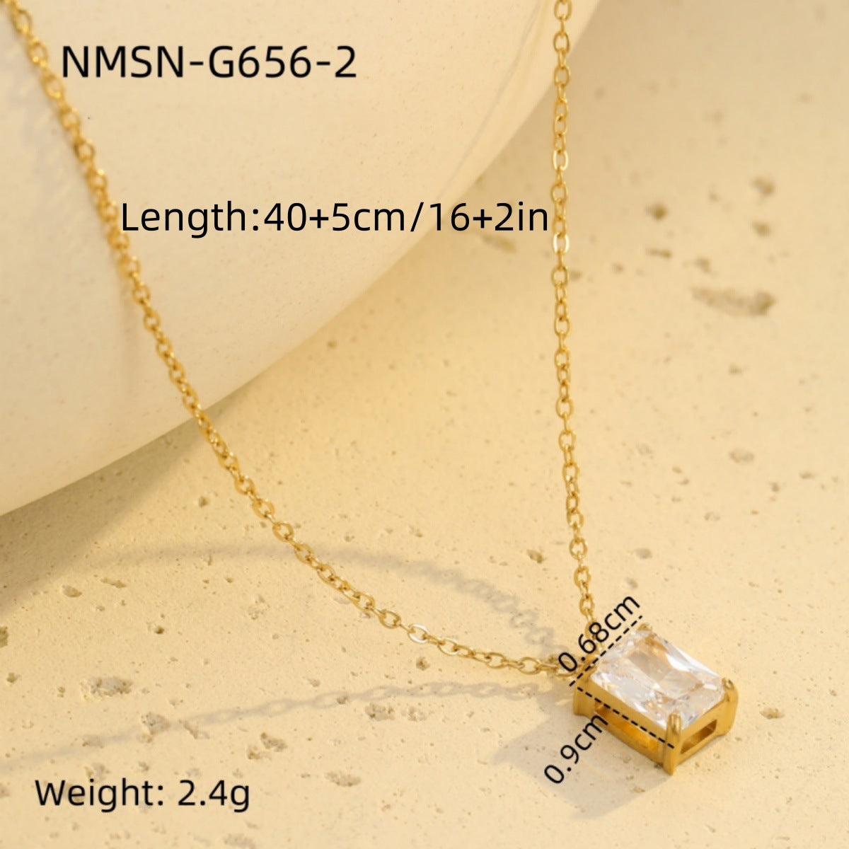 Minimalist Square Zirconia Pendant Necklace in Stainless Steel with Plated Finish for Women