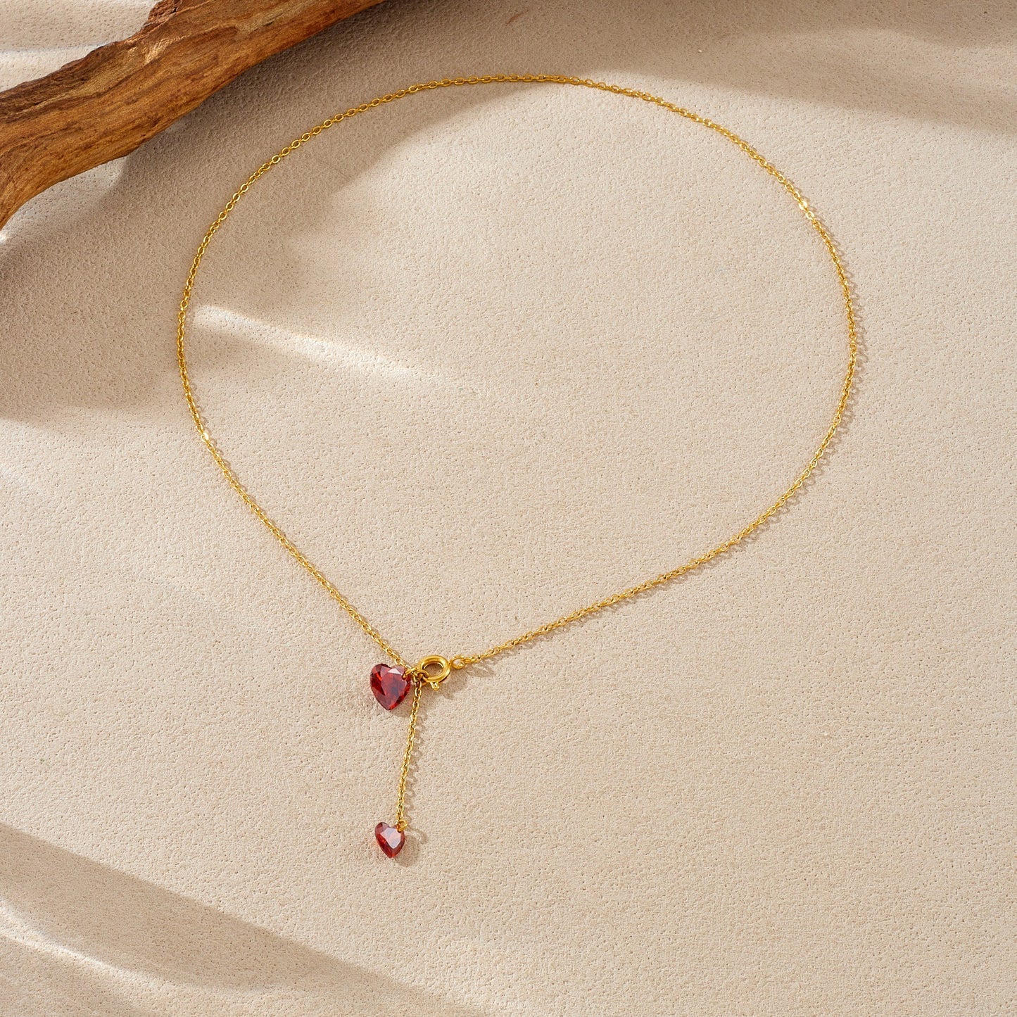 Minimalist Red Rhinestone Heart Stainless Steel Pendant Necklace with Tassel for Women