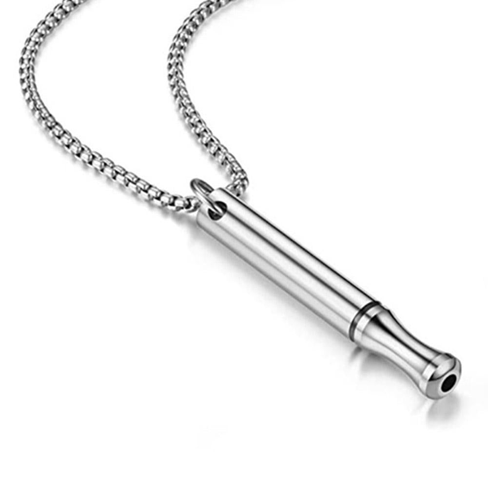 Natural Style Geometric Stainless Steel Whistle Pendant Necklace with Titanium Steel Charm and Plated Finish for Stress Relief Meditation Yoga Breathing