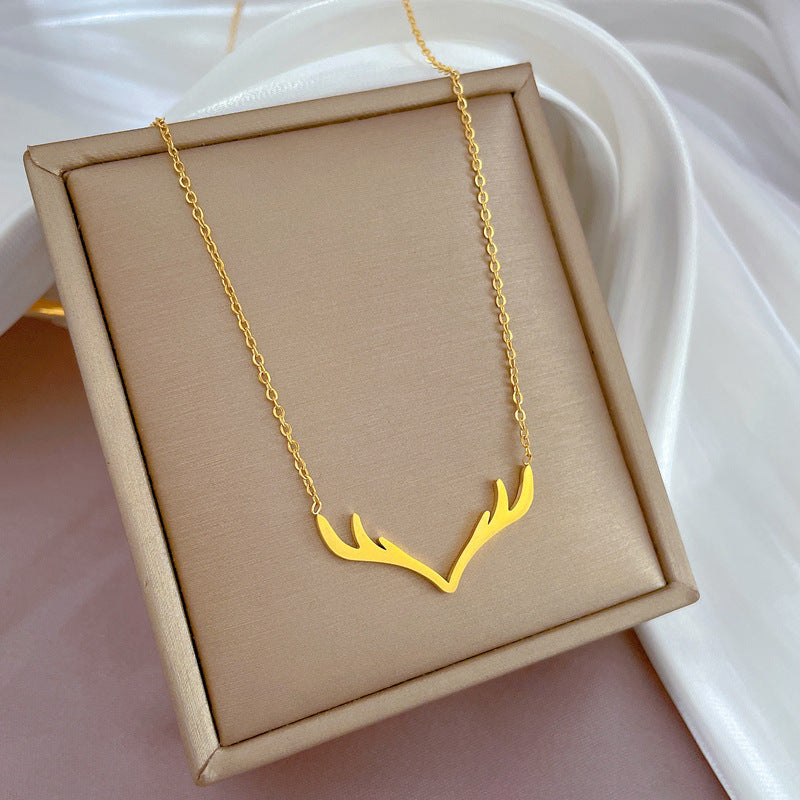 Minimalist Titanium Steel Geometric Collar Necklace Fresh and Sweet Floral Pendant