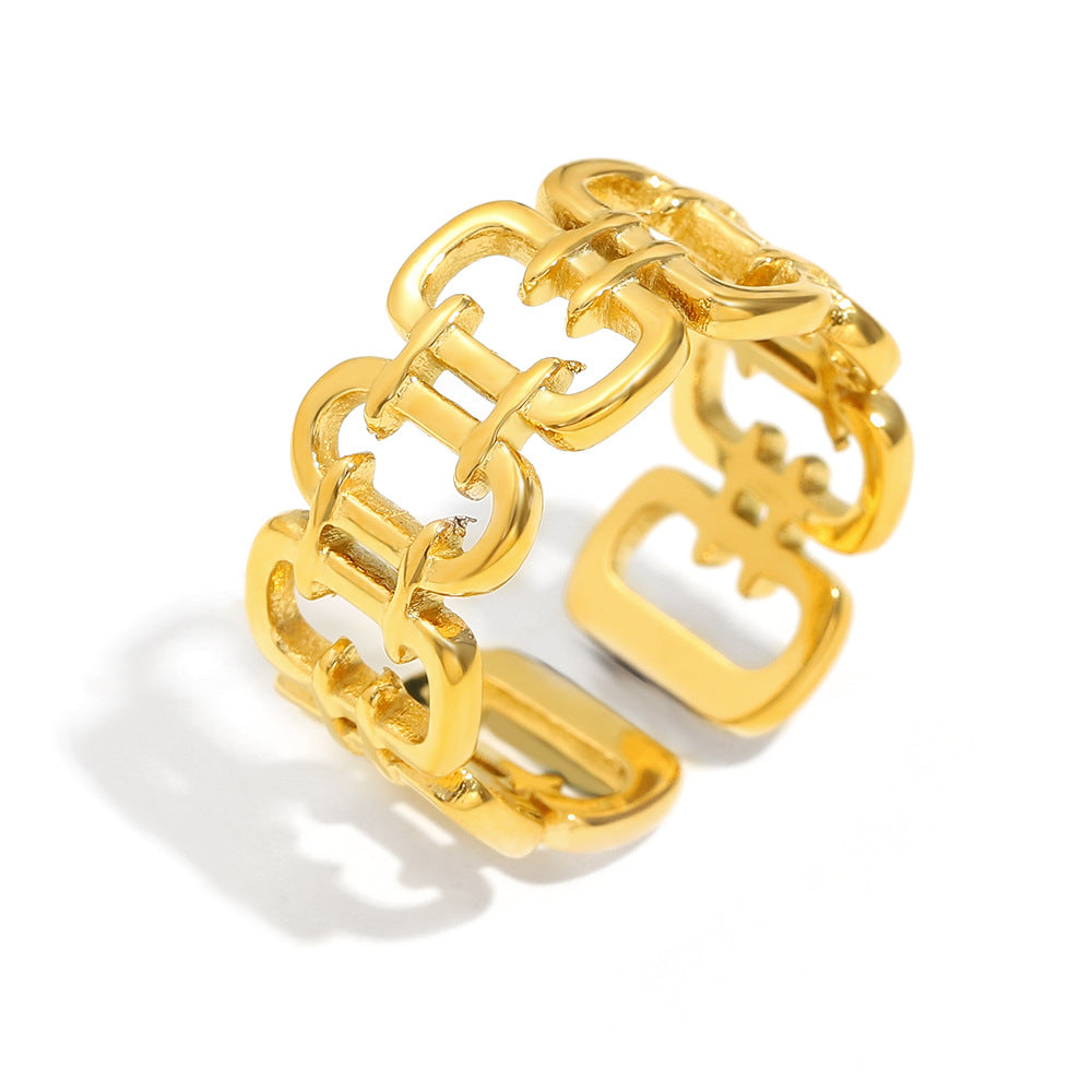 Anello da donna in acciaio inossidabile placcato oro 18 carati, design geometrico minimalista