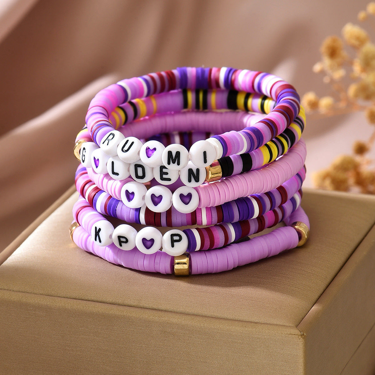 Personalized Cartoon Geometric Letter Resin Beaded Bracelet for Women