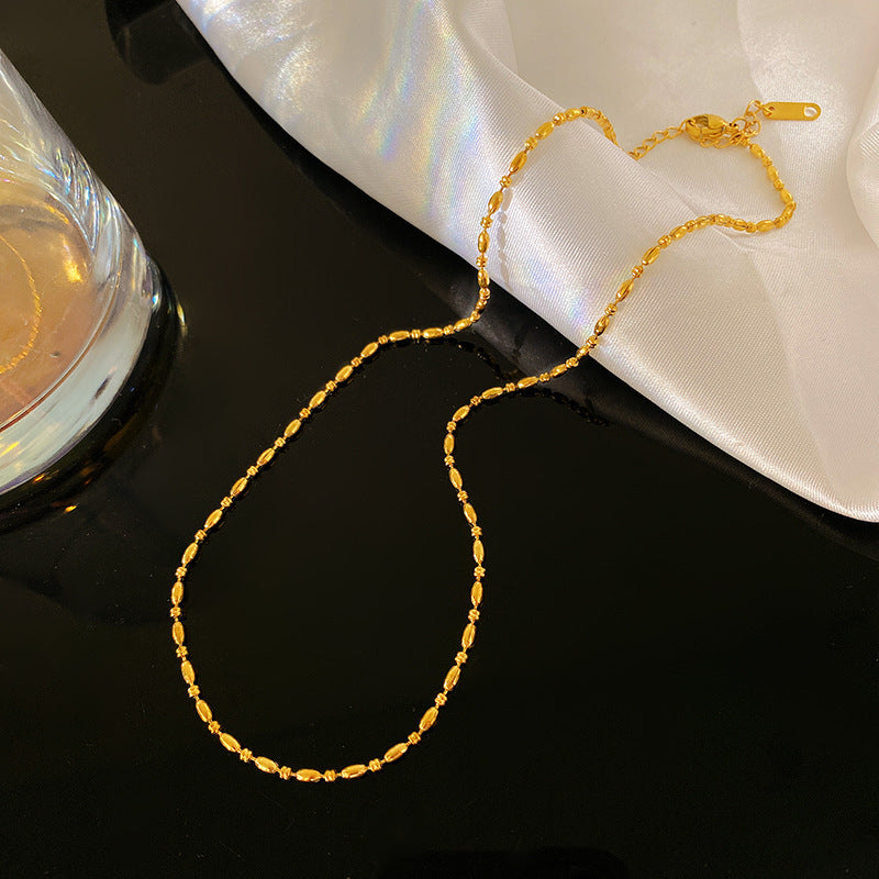 Sweet Gold Plated Titanium Steel Beaded Necklace for Women and Men