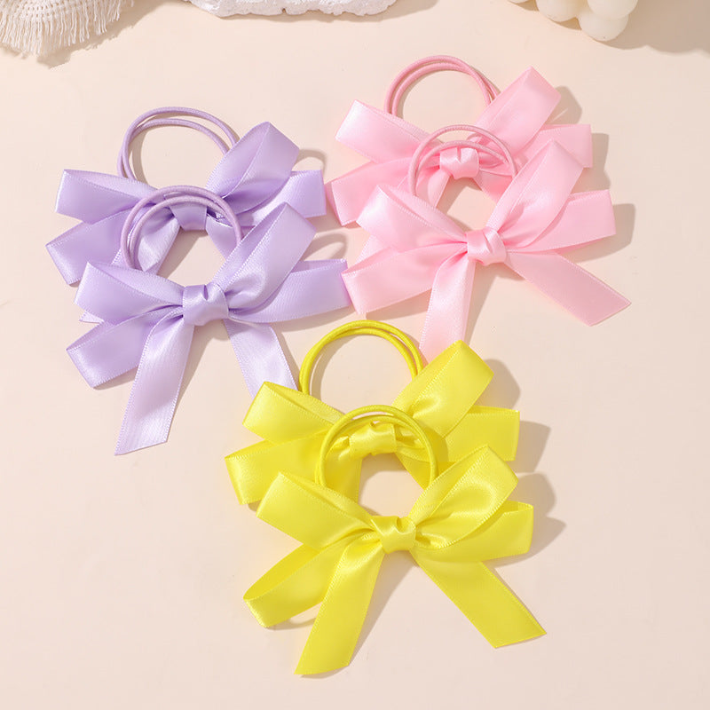 Cute Bow Ribbon Hair Tie for Girls in Candy Colors with Cartoon Pattern and Macaron Accents, Princess Style Fabric Hair Accessory for Kids Aged 3 to 10