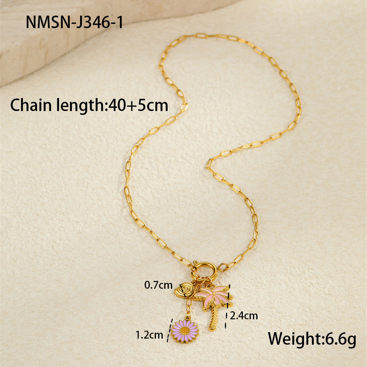 Elegante collar de acero de titanio con diseño floral y de conchas marinas inspirado en el océano, chapado en oro de 18K para mujer