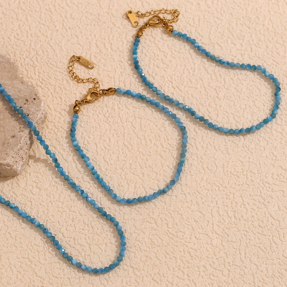Collana alla caviglia da donna placcata oro 18 carati in acciaio inossidabile geometrico vintage con ciondoli in larimar e apatite